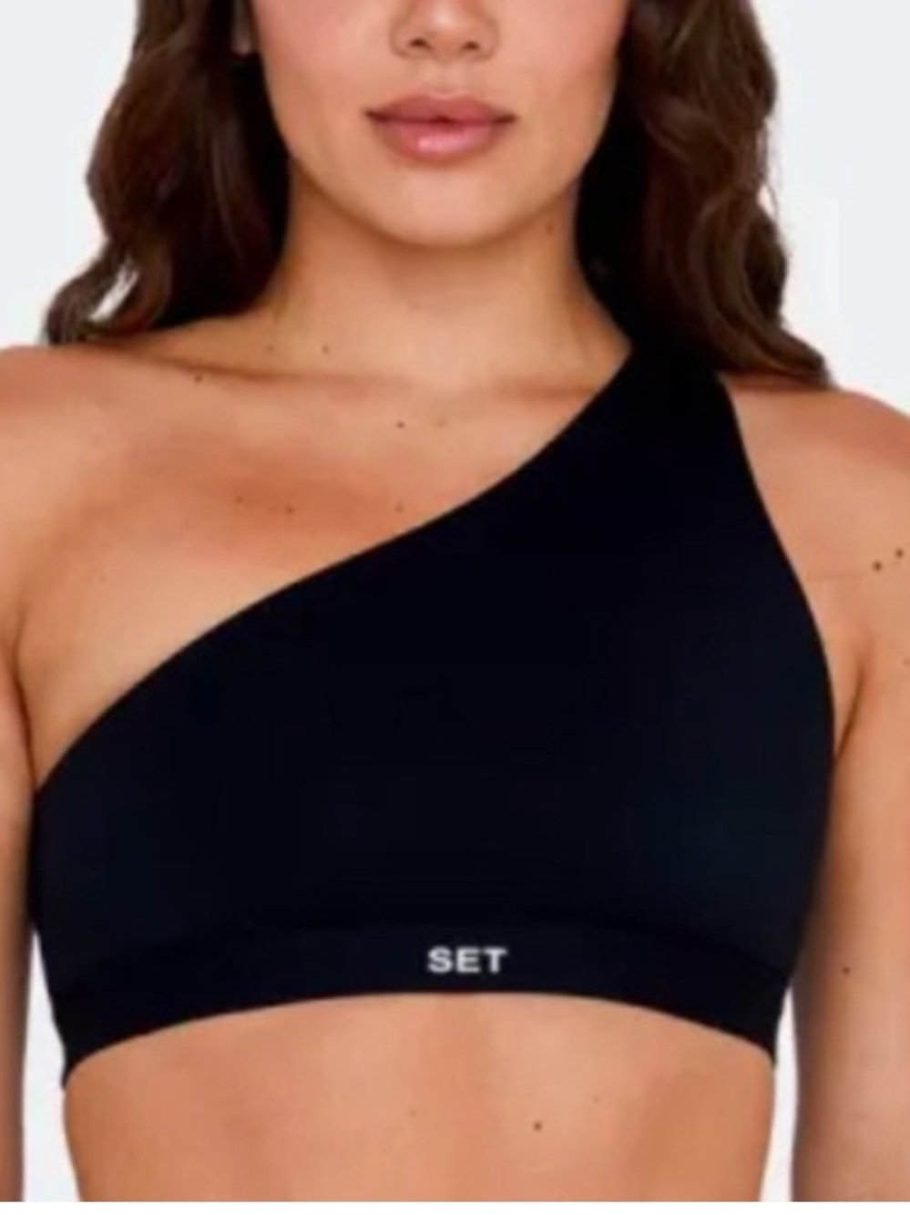 SET Active One-Shoulder Ribbed Sports Bra in Black